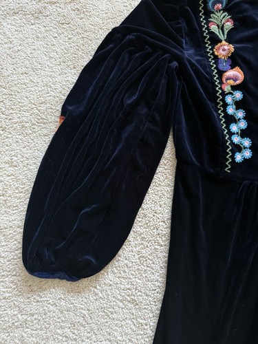 Zara Dress Women Small?? Navy Blue Velvet Tunic Floral Tassel Embroidered Boho - Picture 7 of 8