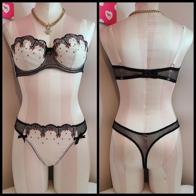 VTG VS Sexy Little Things Gothic Embroidered Bra/ Panty Set Size 36C/med