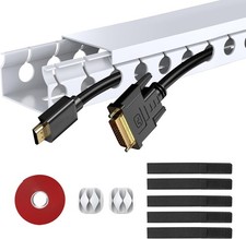 Updated White Cable Raceway Kit, 31 2x15.5 inch Open Slot Wire Covers for Cords,