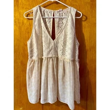 Melrose Market Cream Lace Blouse Sleeveless Peplum Tank Top Women's Size Large