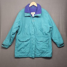 LL Bean Coat Womens Medium Turquoise Vintage 90s Peek A Boo Hood Made in USA
