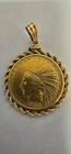 1932 $10 Gold Indian Head Coin with 14k Gold Bezel Very Fine Condition