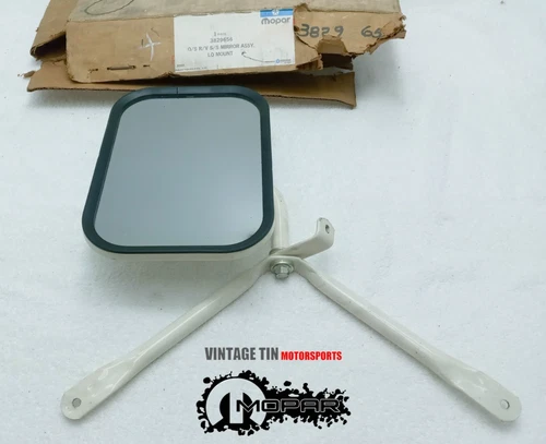 NOS 1972-80 Dodge Truck Van Side White Mirror Low Lo Mount Bracket Door Mirror