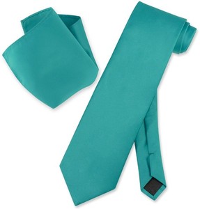 Vesuvio Napoli Solid TEAL Color NeckTie and Handkerchief Mens Neck Tie Set