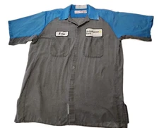 Red Kap Ford, Work Shirt L Mechanic   Uniform Black Blue Distressed Short Sleeve