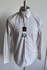 Perry Ellis Principles Shirt Beige White Candy Stripes Sz L 16-16.5 34/35 NWT