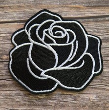 Gothic Black White Rose Floral Rockabilly Punk Iron On Patch