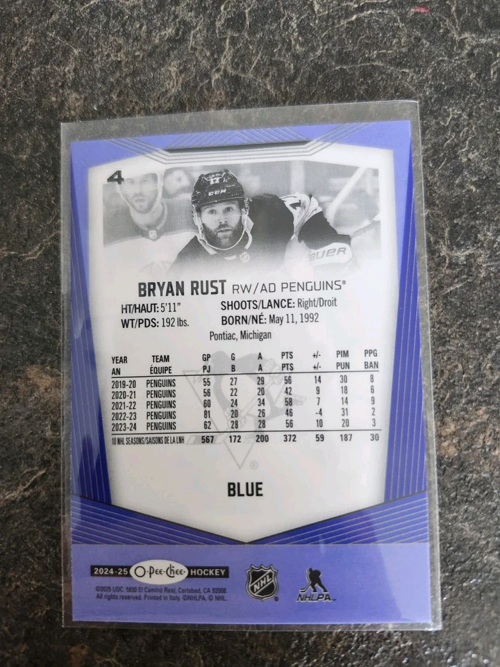2024-25 O-Pee-Chee Blue Boarder Bryan Rust Card# 4 - Image 2 of 2