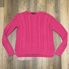 Lauren Ralph Lauren Classic Cable knit V Neck Sweater M Pink Preppy Classic Logo