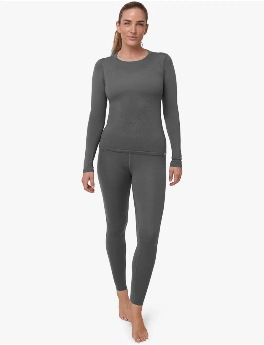 DANISH ENDURANCE Women's Base Layer Set Merino Wool Thermal Top Leggings Grey L