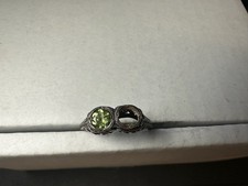 1.63g Vintage Sterling Silver 925 Ring Dual Oval Green Filigree Size 5.5