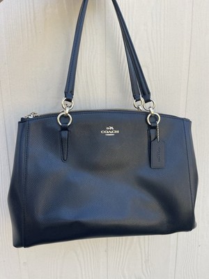 Coach Black Crossgrain Christie Carryall Purse Bag Gold Tone Hardware PreLoved