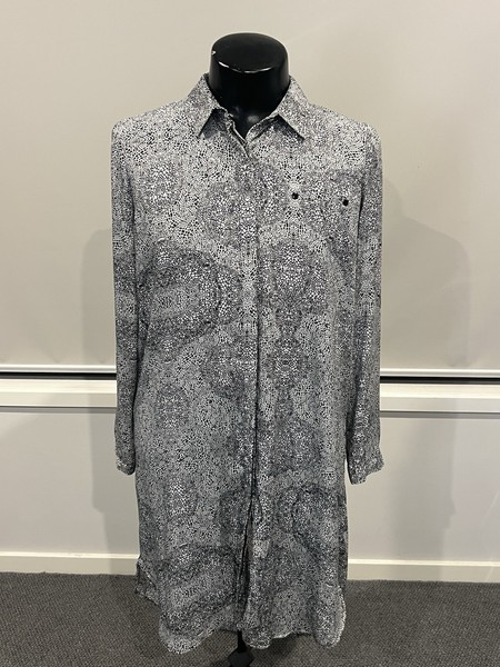 Portmans Black/White Abstract Shirt Dress Collared Long Sleeve Knee Length 14