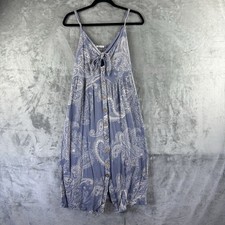Timing Dress Women’s M Blue White Paisley Tie Button Front Sundress Midi