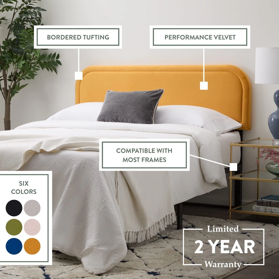Cabecero de terciopelo Miller de bajo perfil, rendimiento para cama de tamaño doble-amarillo Uph... Foto 3 de 4
