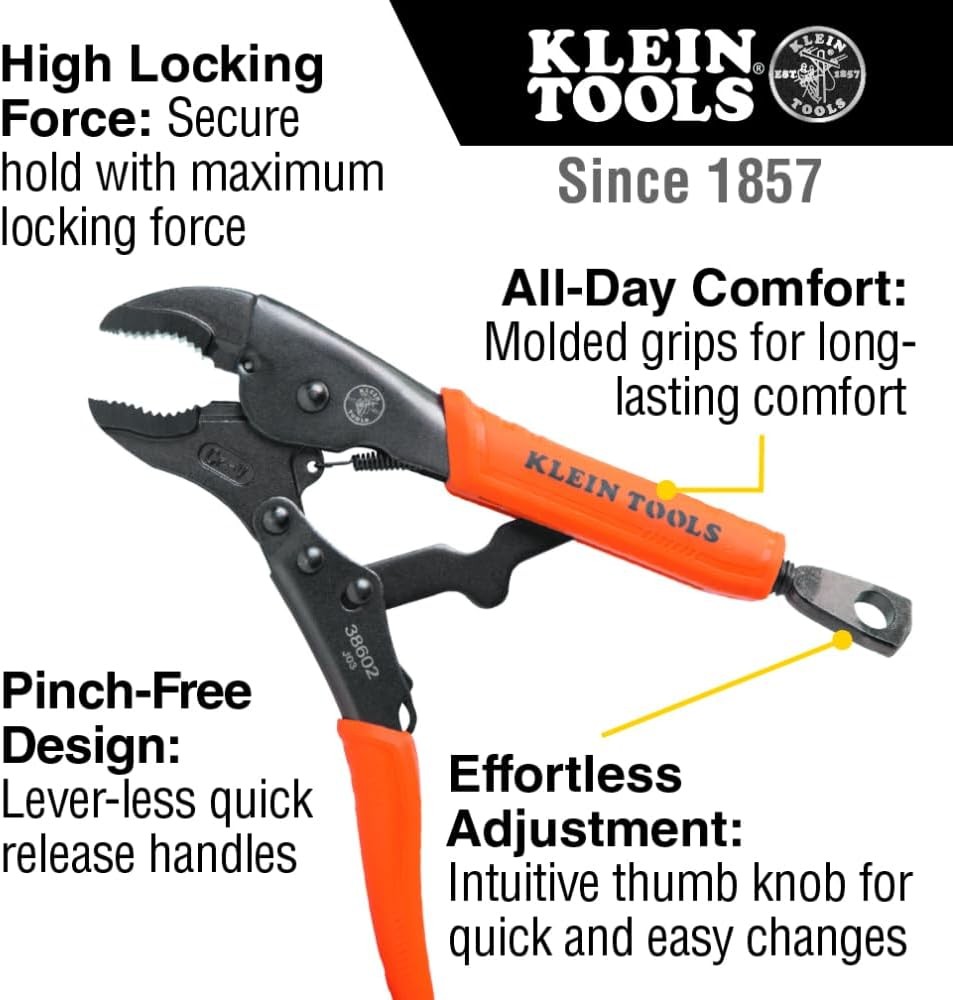 Klein Tools 38602 Curved Jaw Locking Pliers with Quick Release Silver 