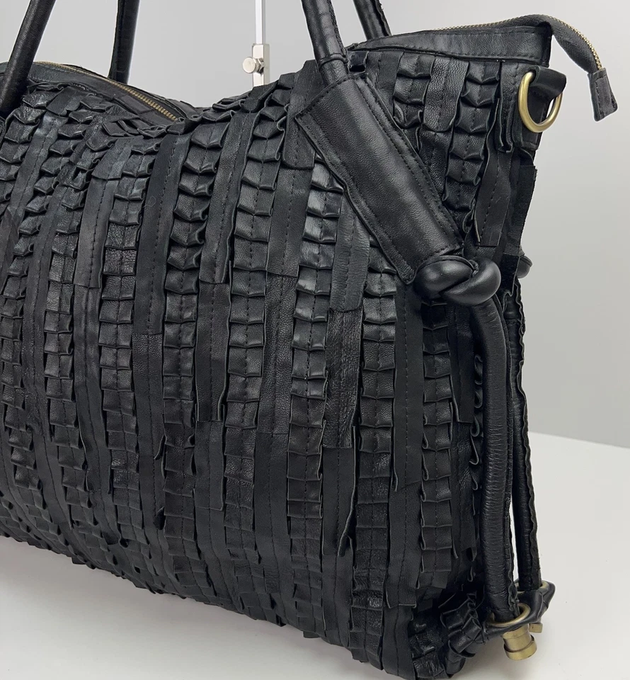 Bolso de Mano de Cuero AMERILEATHER Grande Retazos Texturizado Cremallera Superior Viaje Cercanías Negro Foto 2 de 4