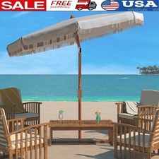 Beach Patio Umbrella 6.5ft W/ Fringe Adjustable Shade Metal Frame Outdoor New