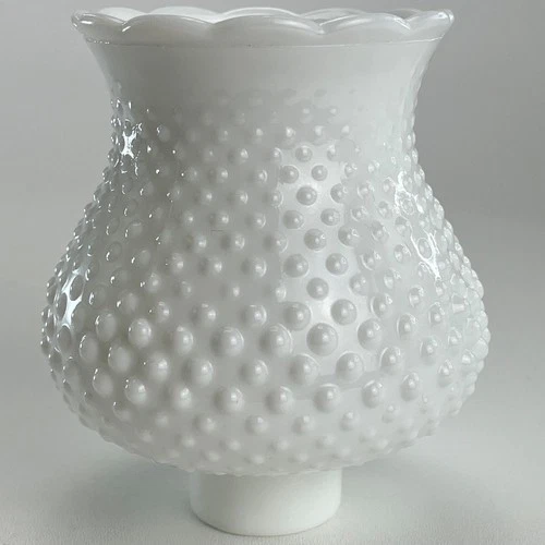 Vintage Hobnail Milk Glass Hurricane Candle Shade 5.25” Tall 1.5” Fitter Ruffled