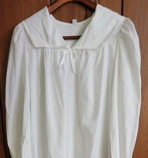 Sweet 70s VTG Long Sleeve Cotton Blend Nightgown Dress Cottagecore Lace Ribbon S