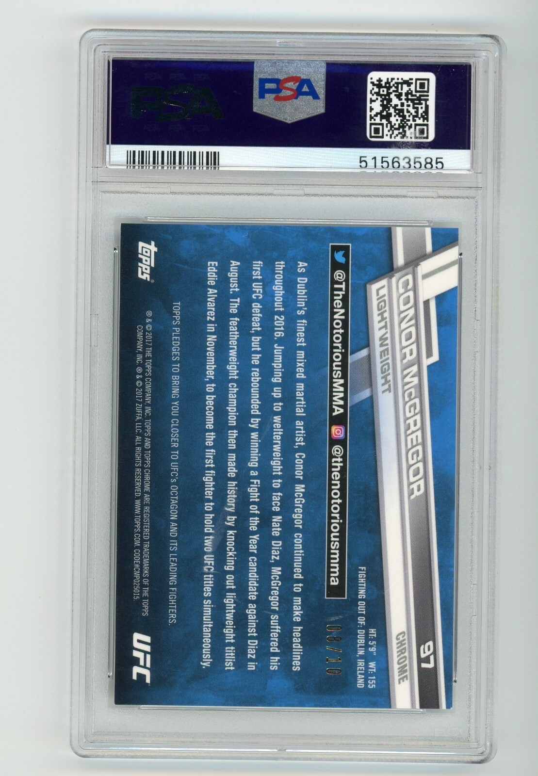 2017 1ST TOPPS UFC CHROME CONOR MCGREGOR BLACK REFRACTOR 8/10 #97 PSA 9 view 2