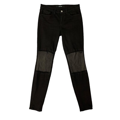 J Brand Beatnik Jean Women 26 Black Skinny Lambs Leather Panel Mid Rise Vicious