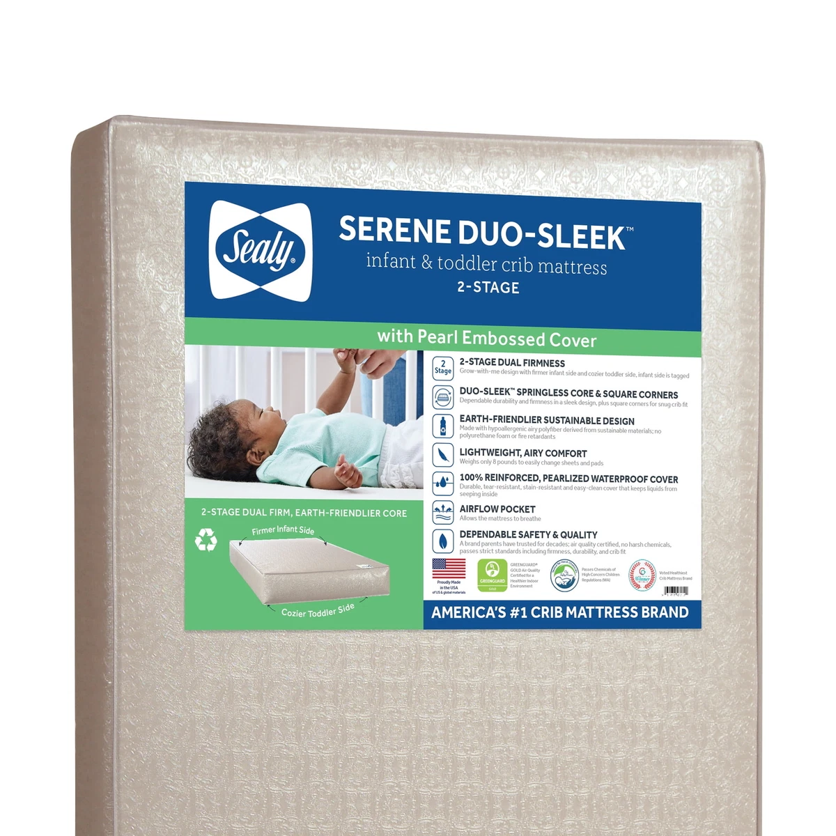Sealy Serene Duo Sleek Crib Mattress 2 Stage Foam Baby Mattress