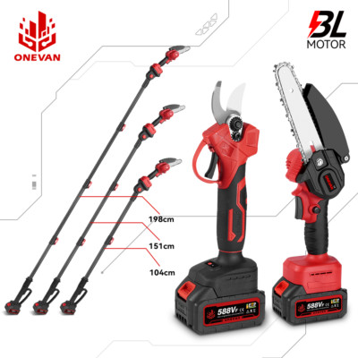 ONEVAN 3IN1 Mini Akku Kettensäge Teleskop Astkettensäge Astsäge Hochentaster Kit