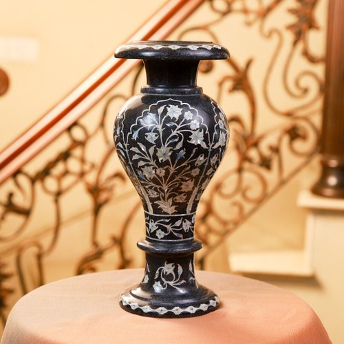 Vase En Travertin Beige 25 Cm Fait Main En Italie - Décoration De Table Artistique
