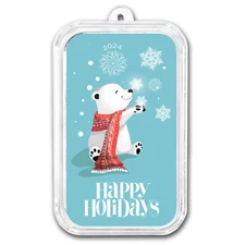 2024 1 oz Silver Colorized Bar - Happy Holidays, Polar Bear