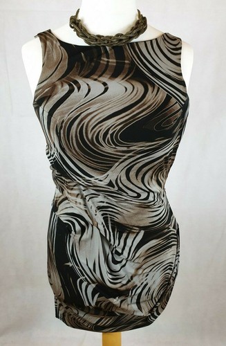 Karen Millen Ladies Size 10 Swirly Abstract Brown/Grey/Black Layered Dress DJ158 - Picture 6 of 10