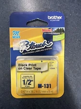 Brother International M131 1/2inch Black On Clear Non-laminated Label Maker Tape