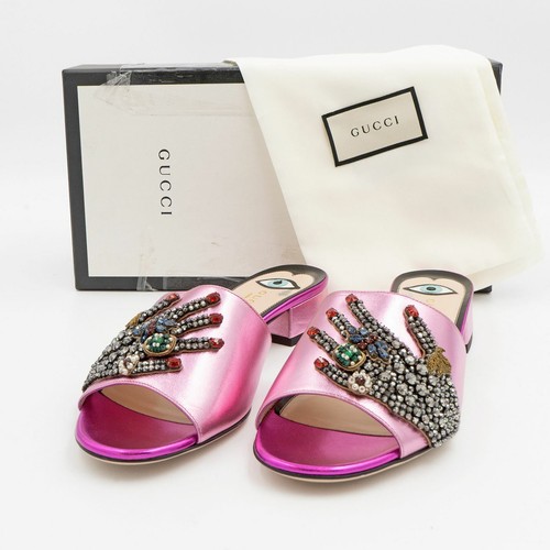 Gucci mujer zapatos de cristal adornado Diapositiva Sandalias De Cuero Rosa  UK 6.5 EU 39.5 | eBay