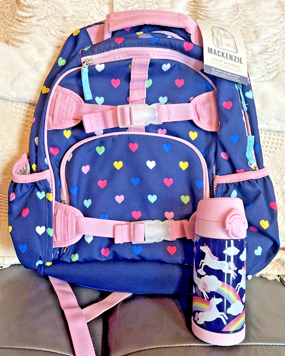 PONY Disney Scuola Ceramica Fienile GRANDE Zaino Borsa Viaggio Cuore Arcobaleno + Acqua ? .