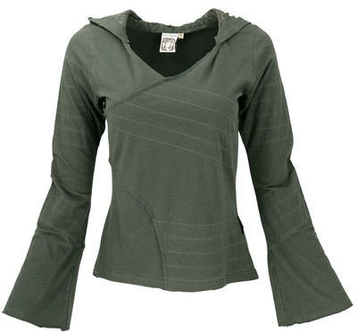 Elfen Hoody, Langarmshirt, Pixi Shirt, Kapuzenpullover Flower of life - olive