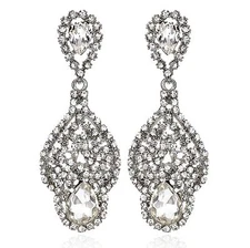 Drop Silver Austrian Crystal Rhinestone Chandelier Dangle Earring Prom E114