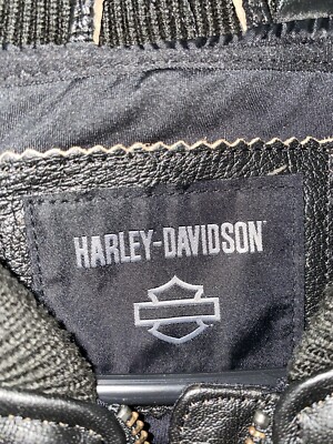 Womens Harley Davidson Piper Bomber Leather Jacket Black White 2XL