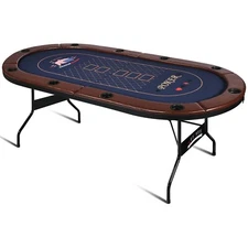 Poker Table 10 Player Texas Holdem Game Folding Casino Metal Leg Cup Holder 84in