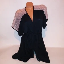 Jessica Simpson Robe Kimono Small Black Lace Trim Short Sleeve Sleepwear