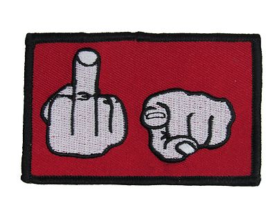 F U EMBROIDERED PATCH Iron-on NEW FINGER BIKER APPLIQUE PEACE USA Cool Free Ship