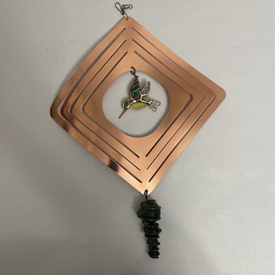 Copper Wind Spinner Spiral w/Glass Bird Suncatcher & Glass Ball Art Home Decor