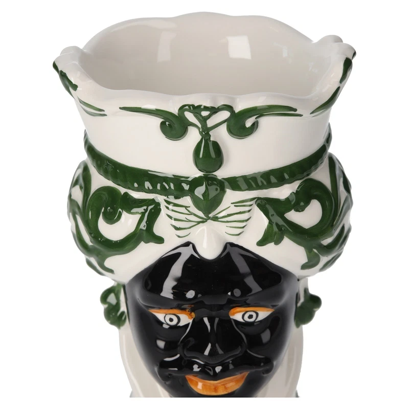 Vaso Testa di Moro Uomo Ceramica Verde Decorativo Small Testa Uomo Made in Italy, fotografia 4 di 9
