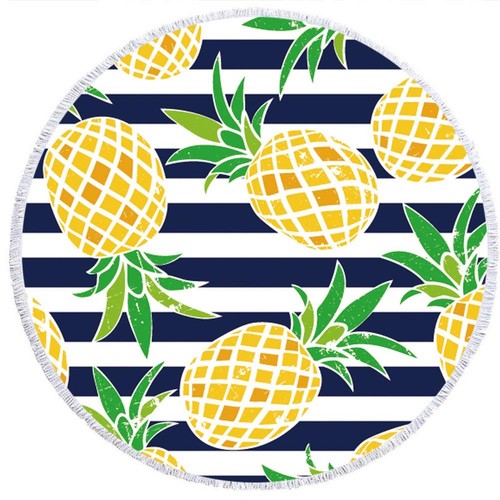 Round Beach Towel Oversized Blanket Palm Leaves Tropical Style Flamingo Print...