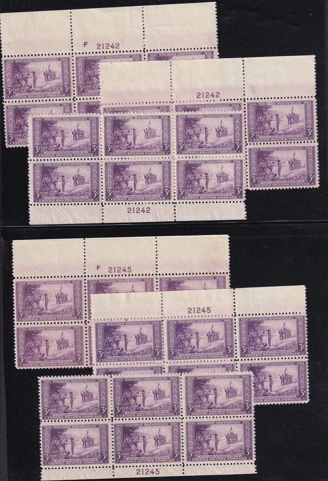 1934 Wisconsin Tercentenary 3c Sc 739 MNH complete matched plate blocks of 6 (E2 - Image 4 of 4