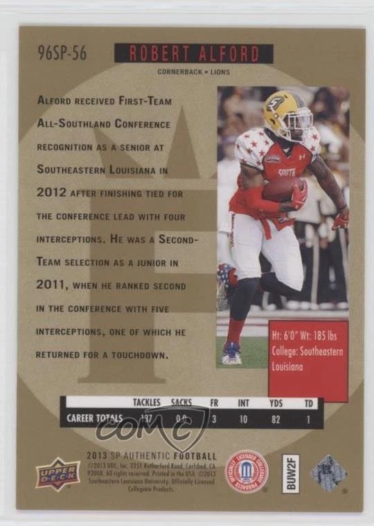 2013 SP Authentic 1996 SP Design Robert Alford #96SP-56 Rookie RC - Image 2 of 2