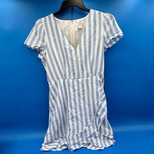 J Crew Blue White Striped V Neck Ruffle Hem Wrap Dress Size 8