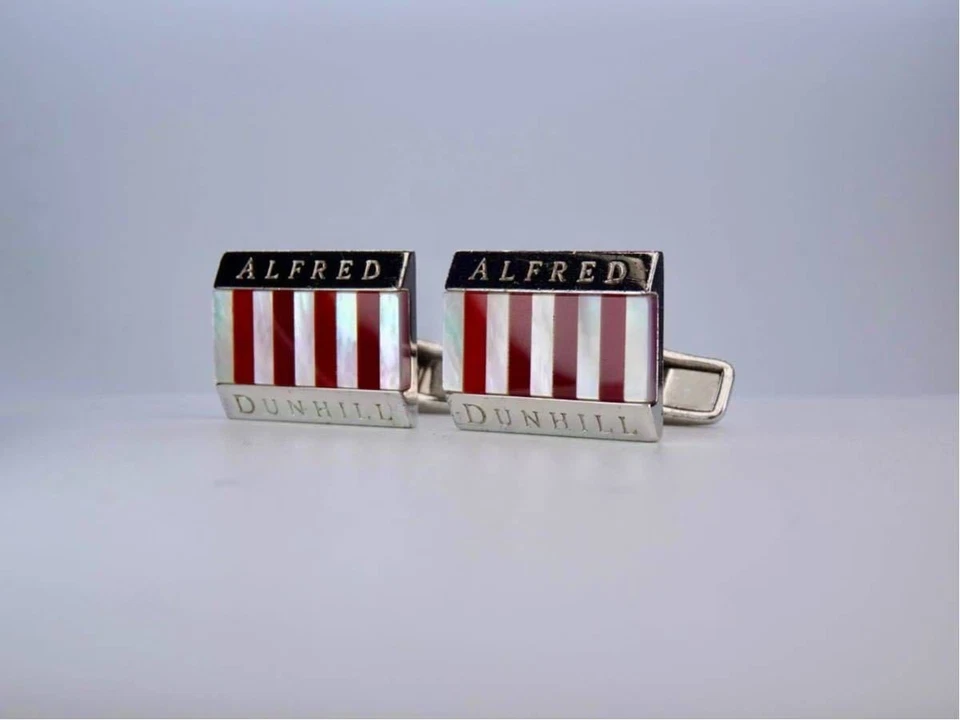 Dunhill Alfred Rectangle Cufflinks Red Stripe Pearl Shell Silver 925 Men Jewelry - Image 4 of 4