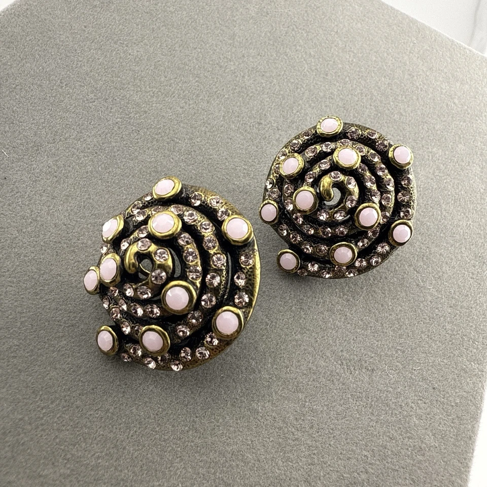 Pendientes Heidi Daus Espiral Rosa Redondo Círculo Omega Bobina Trasera Estrás Cristal Foto 2 de 4