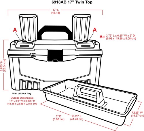 6918AB Twin Top 17 inch Supply Box, Portable Art & Craft Supply Organizer wit... - Picture 3 of 9