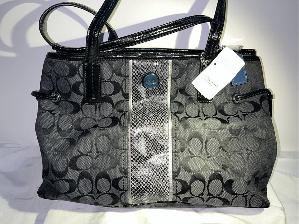 Bolso de Mano Coach F24882 Negro Firma Estampado de Pitón Rayas ¡¡NUEVO CON ETIQUETAS!!!